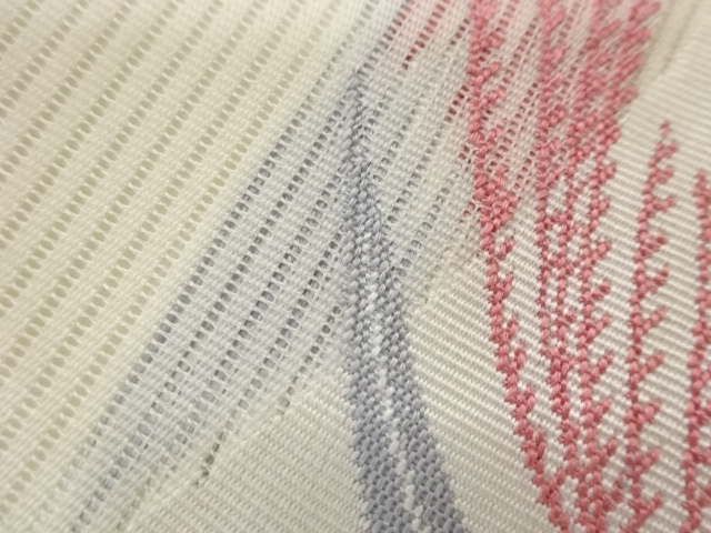  絽色紙に草葉・流水模様織出し名古屋帯